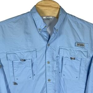 Columbia PFG Men XL Lt. Blue  Nylon Long Sleeve Outdoor/Hiking/Fishing Shirt